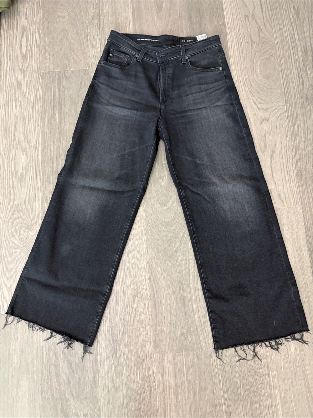 AG Adriano Goldschmied Black Wide-Leg Raw Hem Jeans